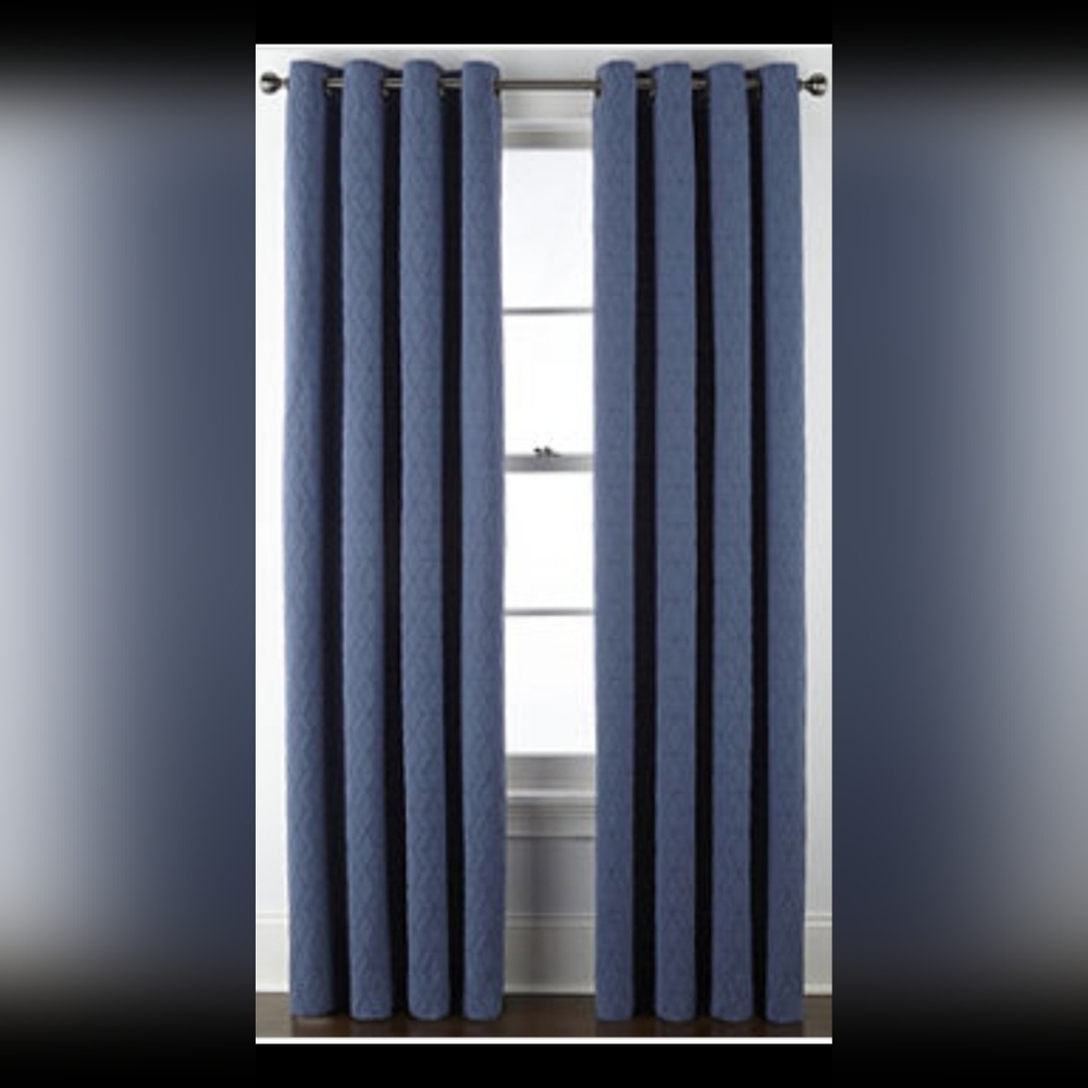 84" Jcpenney Blue and Black Striped Grommet Curtain Panels